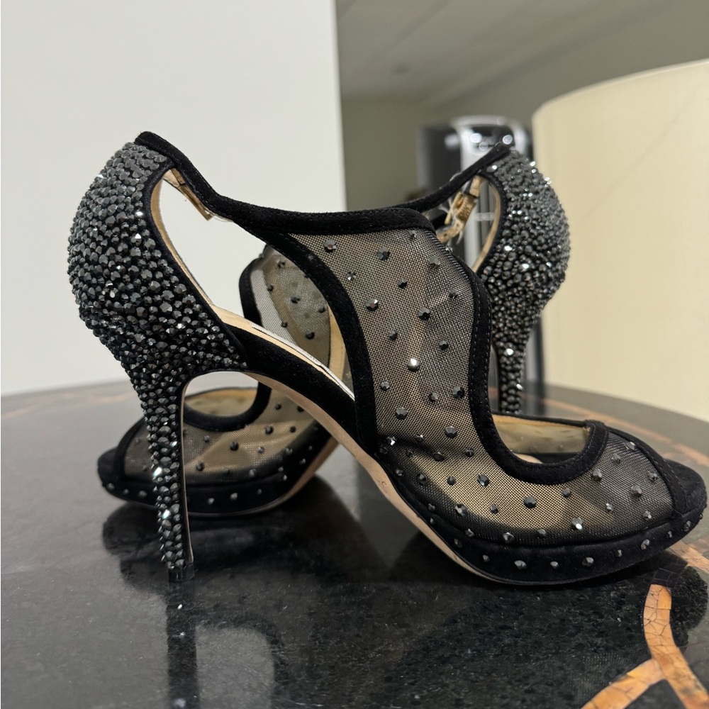 Jimmy Choo Black Leondra Sandal with Swarovski Crystal Size 7.5 - Picture 3 of 7
